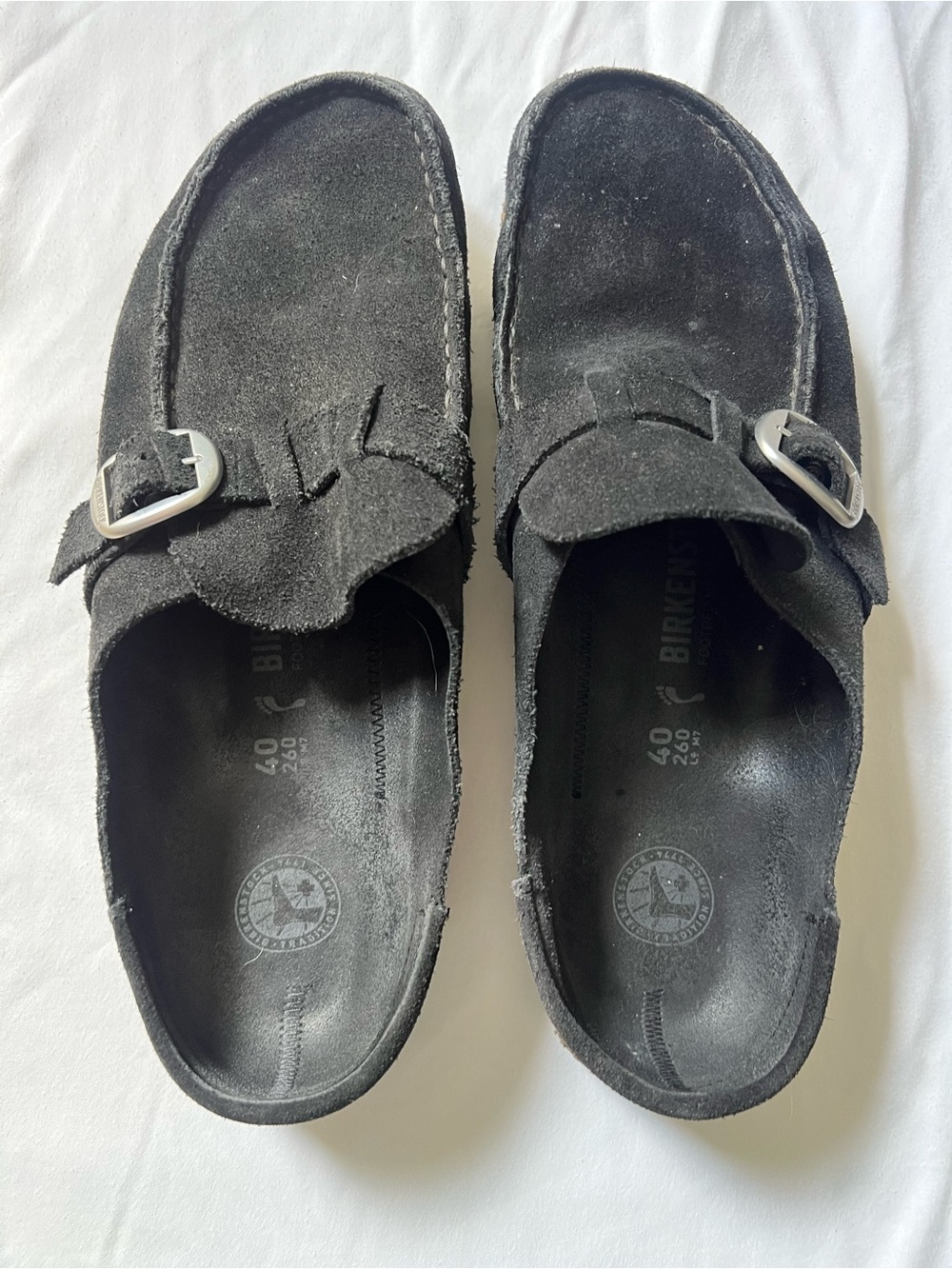 Birkenstock Boston Black Suede Clogs with Buckle size 40